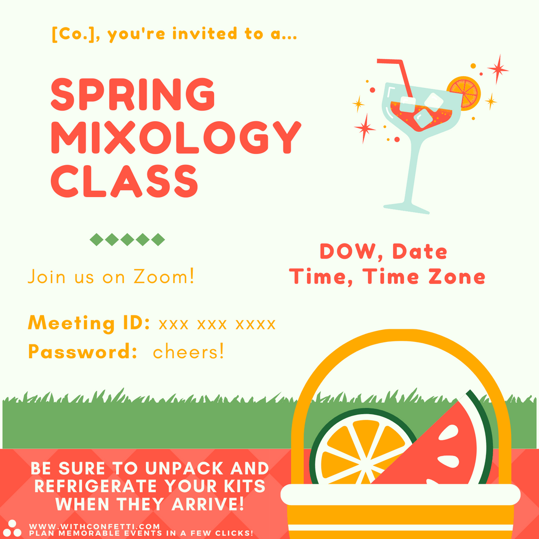Virtual Spring Mixology Class Event Invitation Confetti 🎉